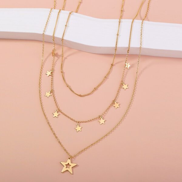 

3pcs Star Charm Layered Necklace, Gold