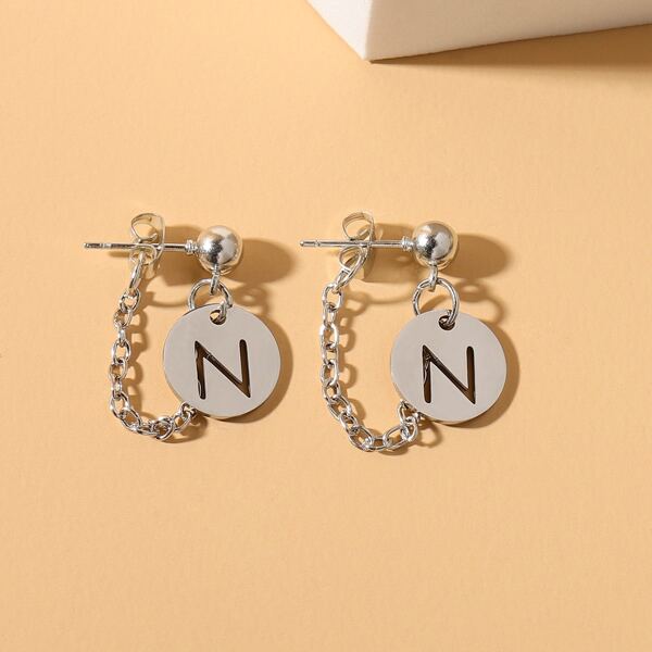 

Letter Decor Chain Drop Earrings, Silver