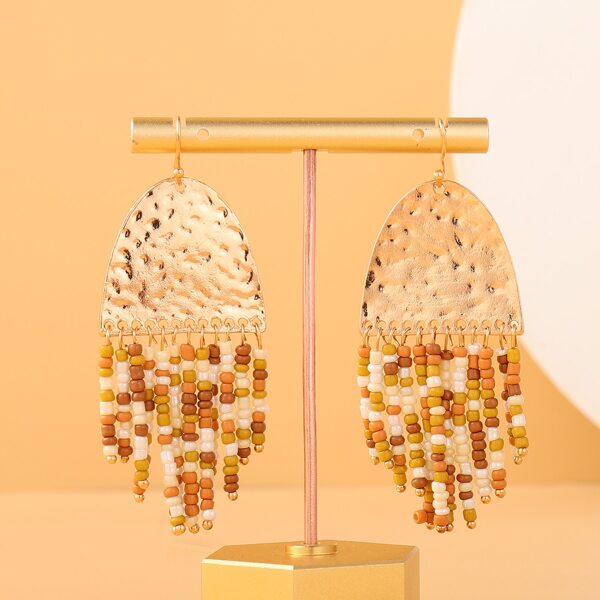 

Textured Geo Decor Beaded Tassel Drop Earrings, Gold
