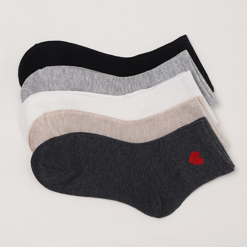 

5pairs Heart Crew Socks, Multicolor