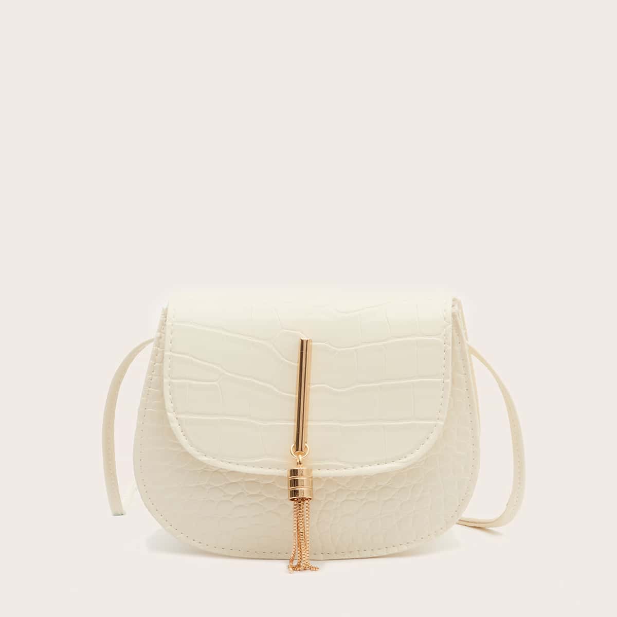 Image of Tassel Charm Croc Embossed Saddle Bag