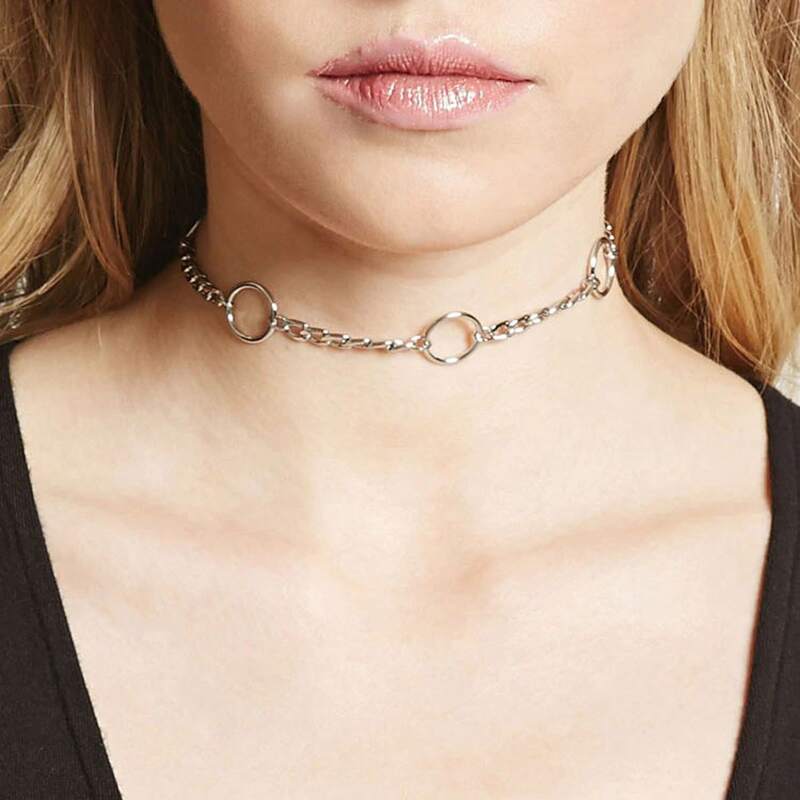 

Ring Linked Chain Choker, Silver
