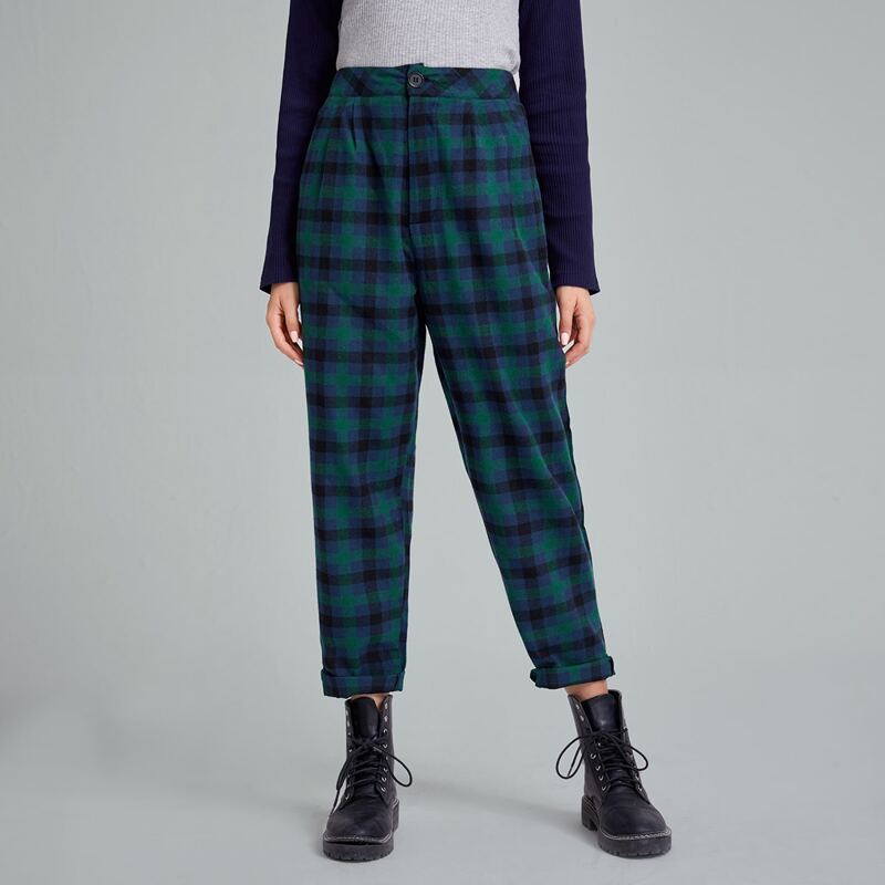 

Plaid Button Fly Pants, Multicolor