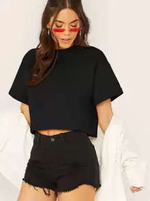 Muchica Áo thun màu trơn Giải trí - màu đen - Xem 1