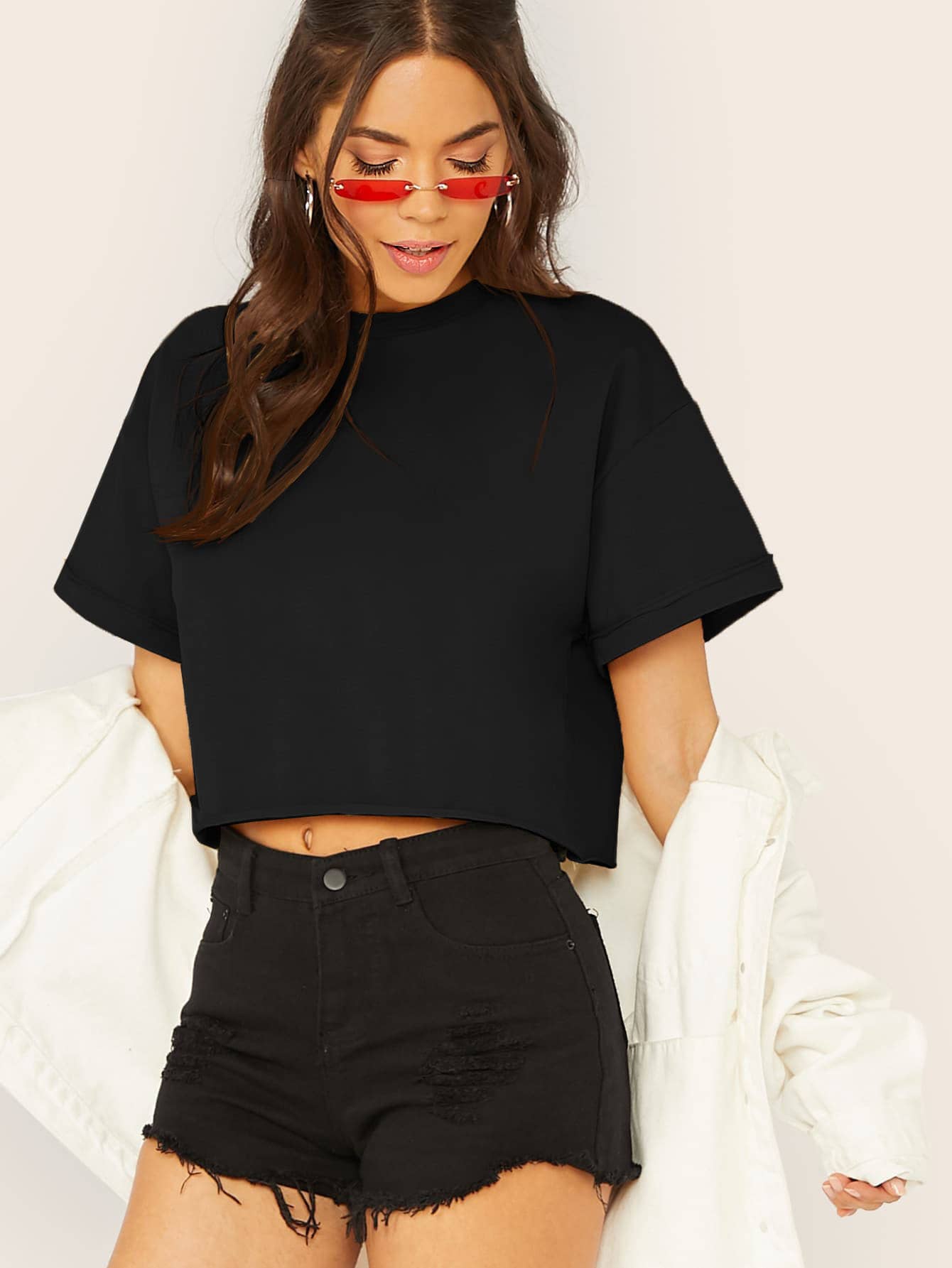 Muchica Áo thun màu trơn Giải trí - màu đen - Xem 1