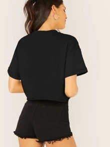 Muchica Áo thun màu trơn Giải trí - màu đen - Xem 2