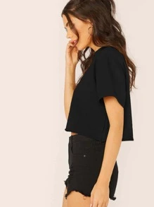 Muchica Áo thun màu trơn Giải trí - màu đen - Xem 3