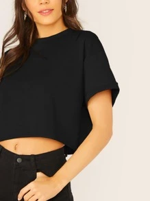 Muchica Áo thun màu trơn Giải trí - màu đen - Xem 4