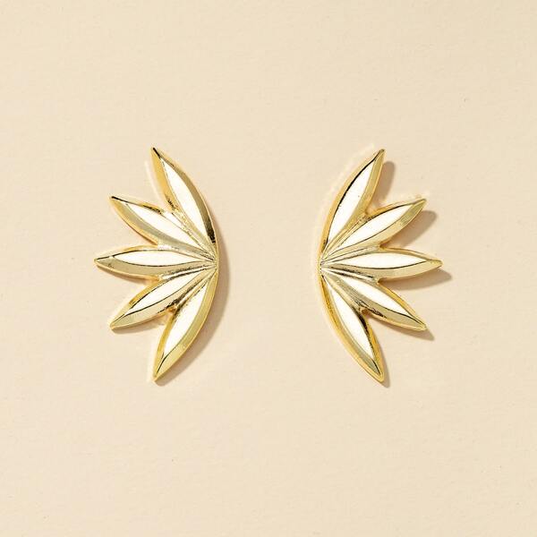 

Metal Leaf Design Stud Earrings, Gold