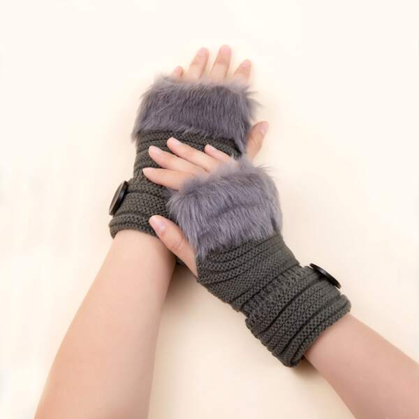 

Knit Fingerless Gloves, Dark grey