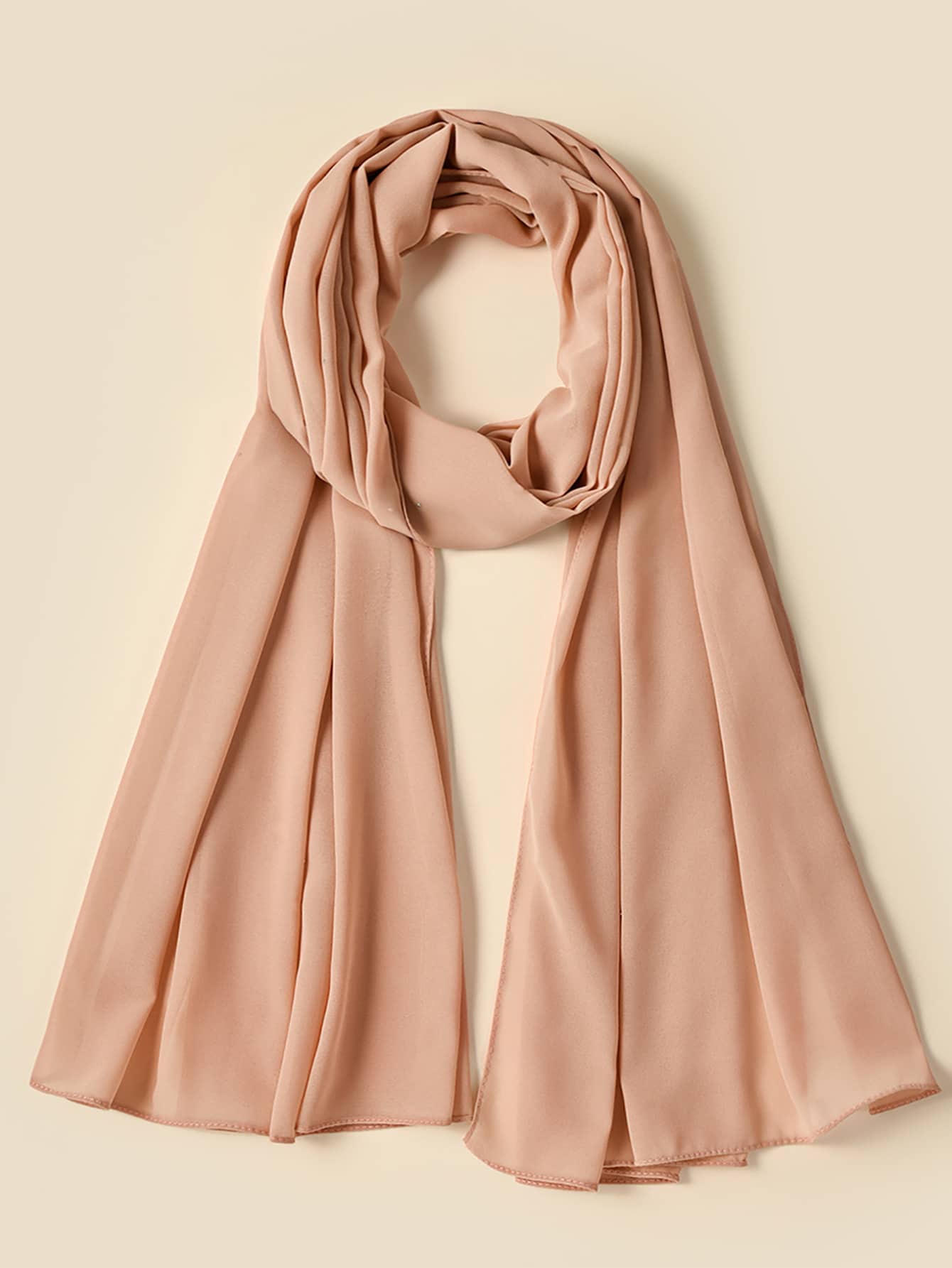 1pc Ladies' Soft Pearl & Chiffon Solid Color Headscarf, Suitable For Daily And Casual Wear Winter Fall - Coral Pink - View 1