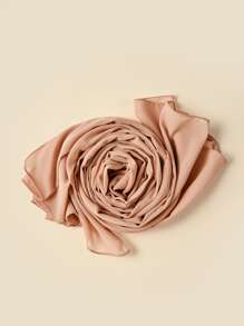 1pc Ladies' Soft Pearl & Chiffon Solid Color Headscarf, Suitable For Daily And Casual Wear Winter Fall - Coral Pink - View 2