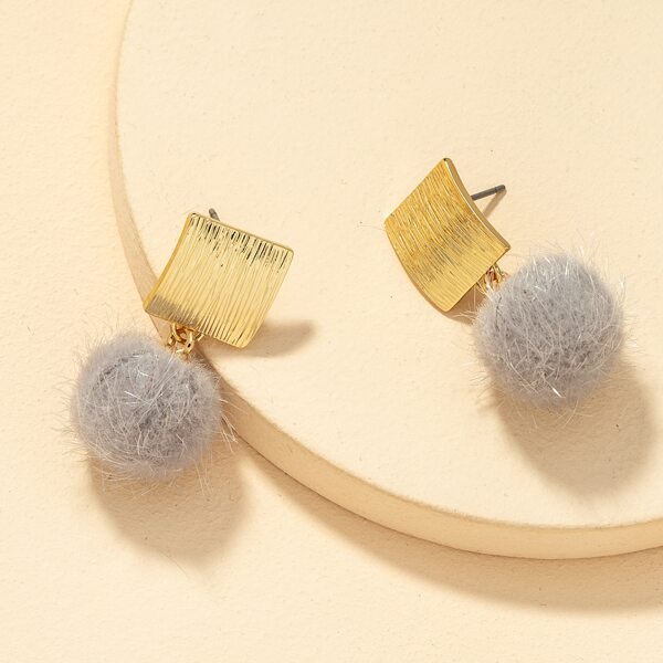 

Geo Decor Fluffy Pom Pom Drop Earrings, Light grey