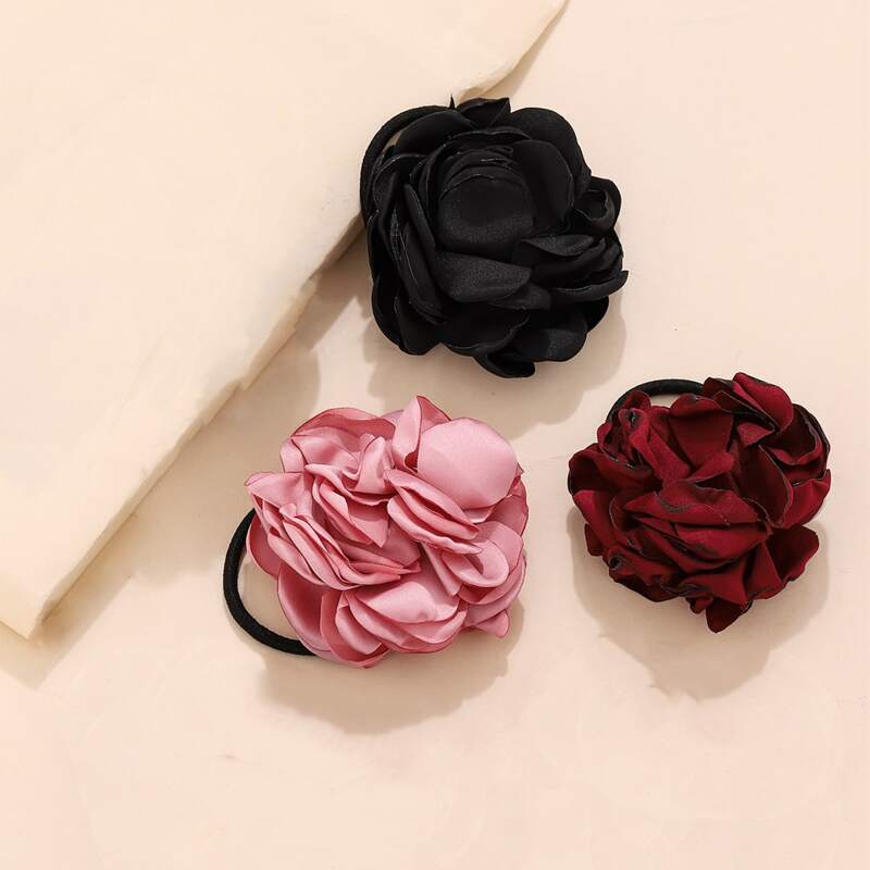 

3pcs Flower Hair Tie, Multicolor