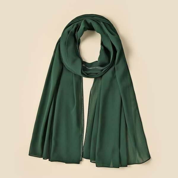 

Rhinestone Decor Chiffon Scarf, Dark green