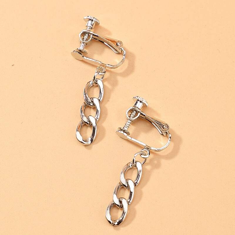 

Chain Design Drop Earrings, Antique silver