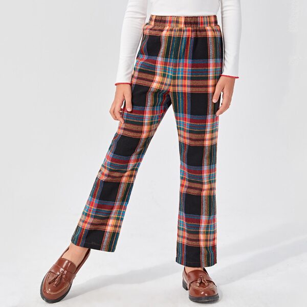 

Girls Elastic Waist Tartan Flare Leg Pants, Multicolor