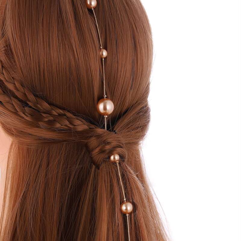 

1pc Faux Pearl Back Hair Chain, Gold