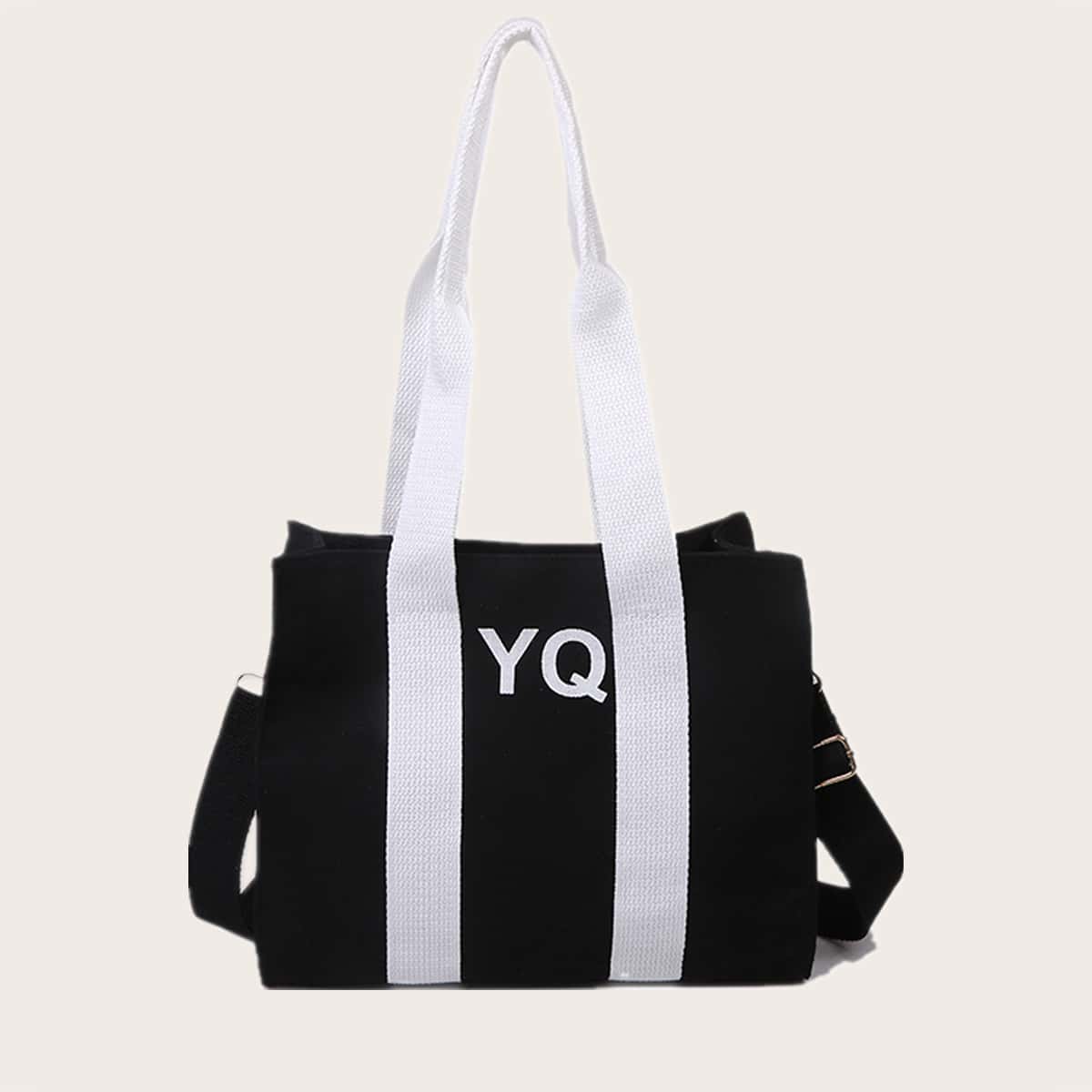 

Letter Graphic Canvas Tote Bag, Black and white
