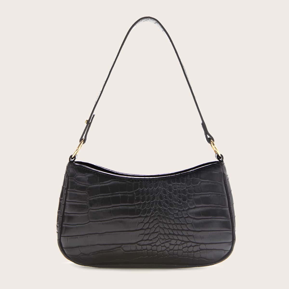 

Croc Embossed Baguette Bag, Black