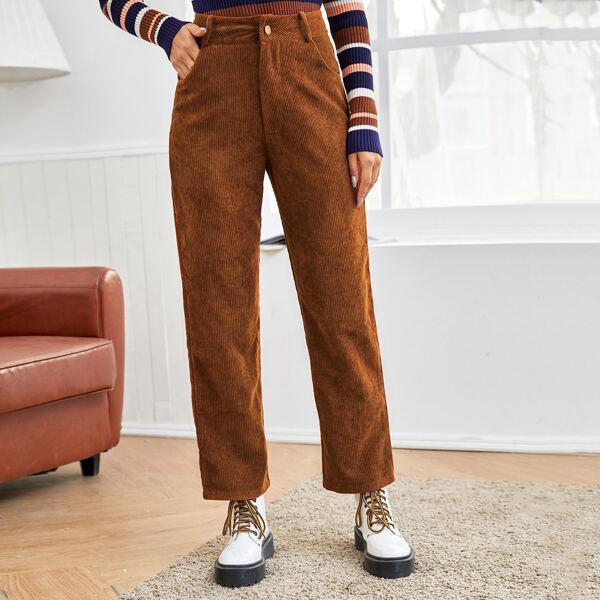 

Straight Leg Corduroy Pants, Rust brown