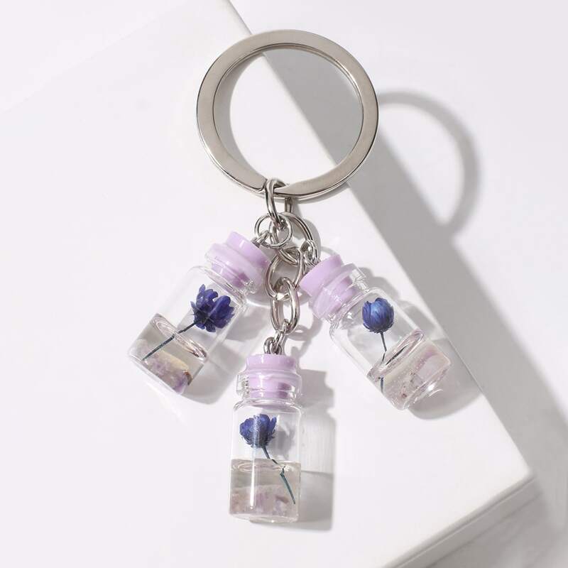 

Flower Bottle Charm Keychain, Purple