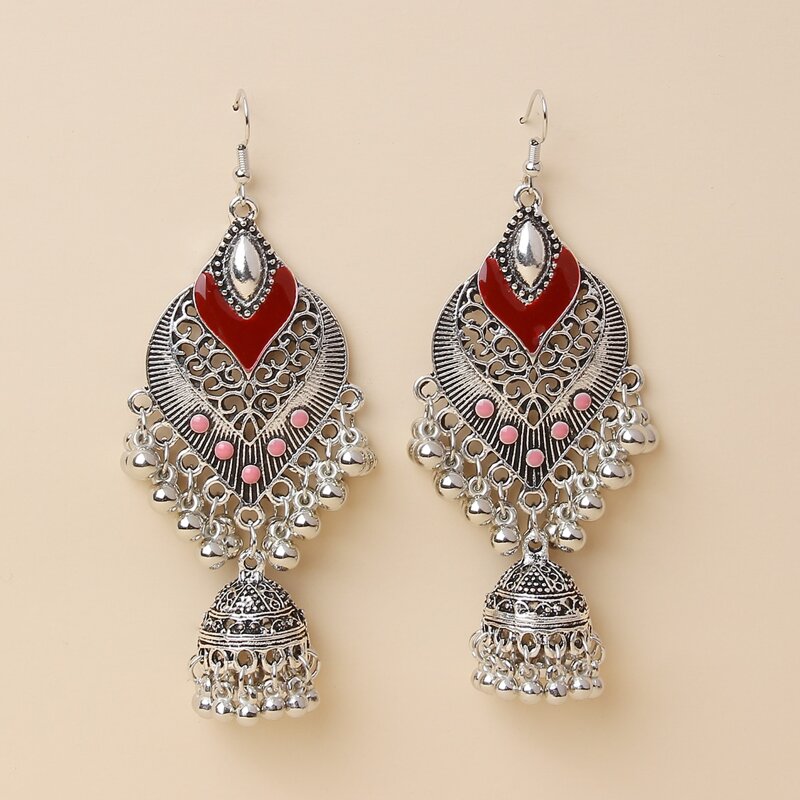 

Ball Tassel Drop Jhumka Earrings, Silver