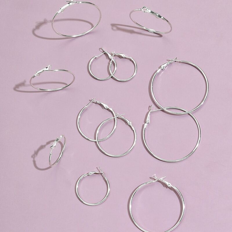 

12pcs Metallic Hoop Earrings, Silver