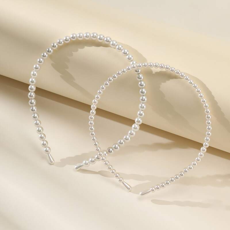 

2pcs Faux Pearl Headband, White