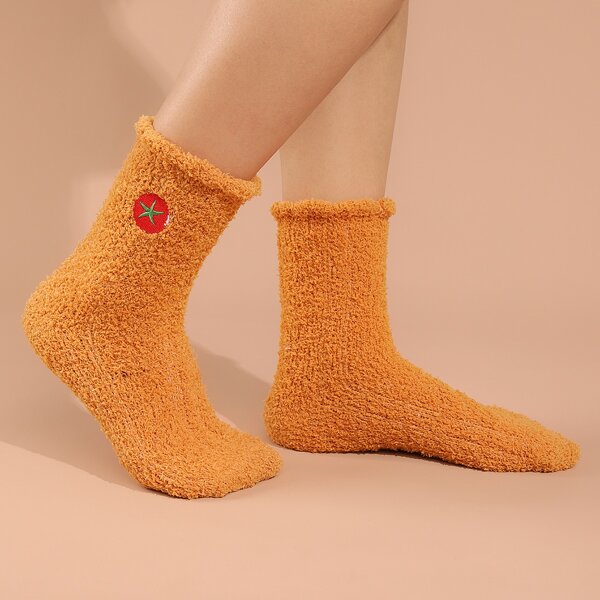 

Tomato Embroidery Fuzzy Socks, Yellow