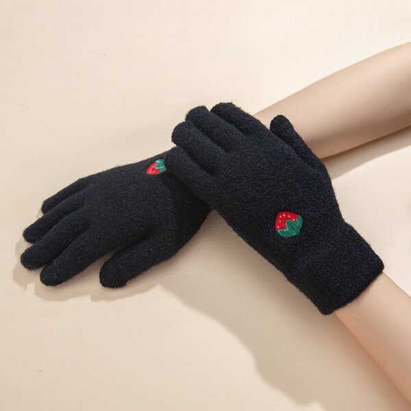 

Fruit Embroidered Detail Gloves, Black