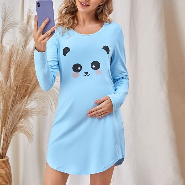 

Maternity Cartoon Graphic Night Dress, Baby blue
