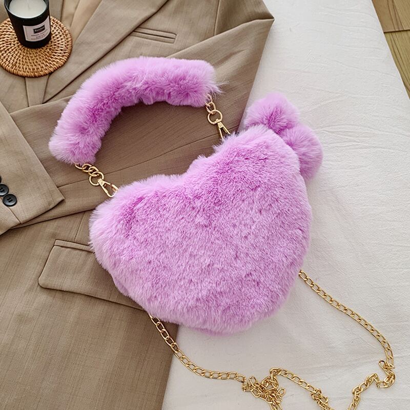 

Faux Fur Fluffy Heart Bag, Purple