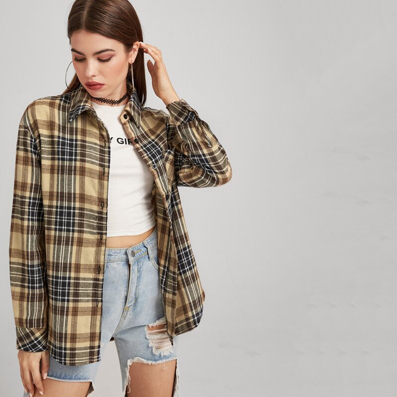 

Pocket Front Plaid Shirt, Khaki