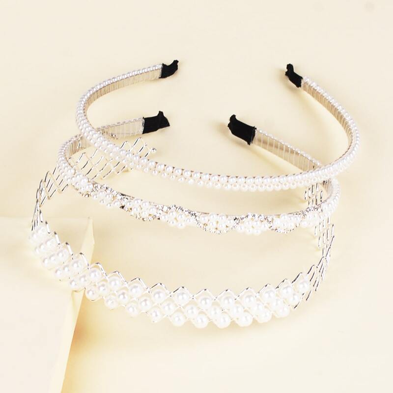 

3pcs Faux Pearl Headband, Multicolor