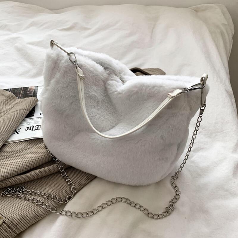 

Faux Fur Fluffy Chain Bag, White