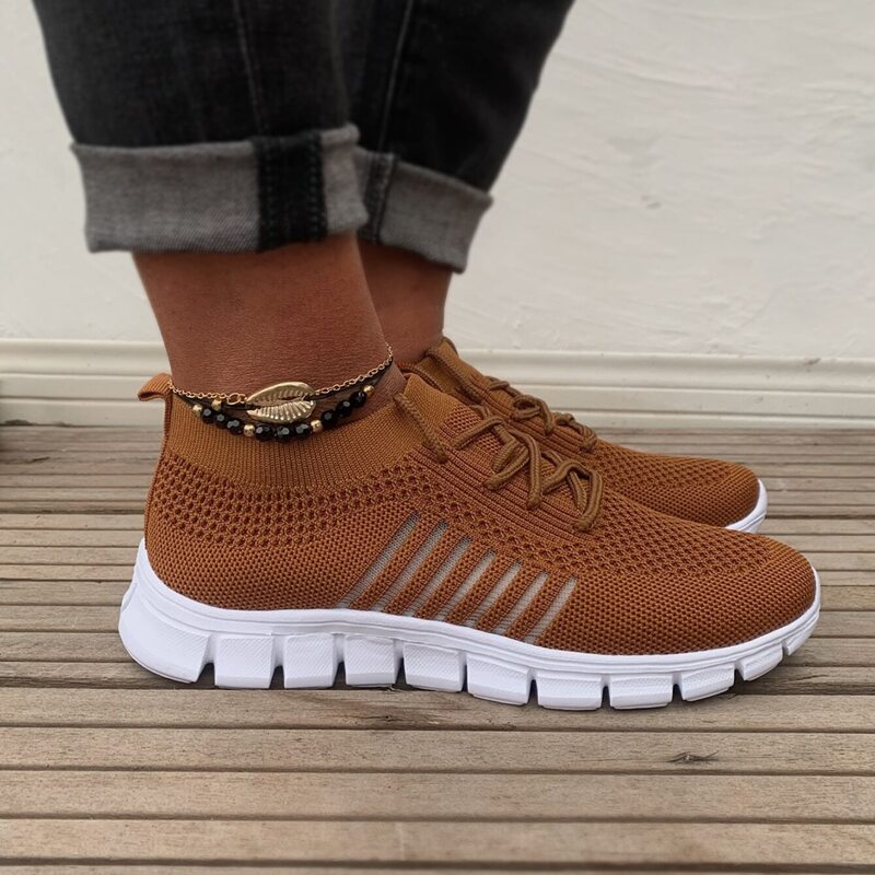 

Mesh Striped Knit Sneakers, Brown