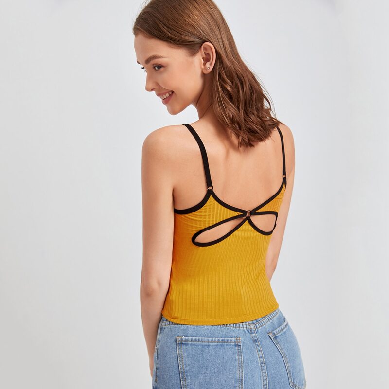 

Ribbed Contrast Binding Longline Bralette, Yellow