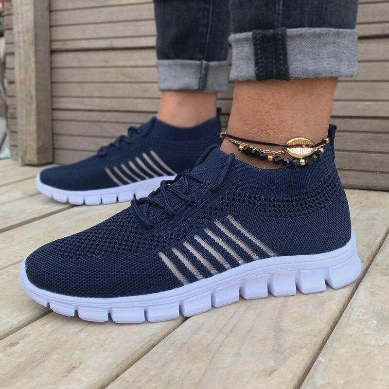 

Mesh Striped Knit Sneakers, Navy blue