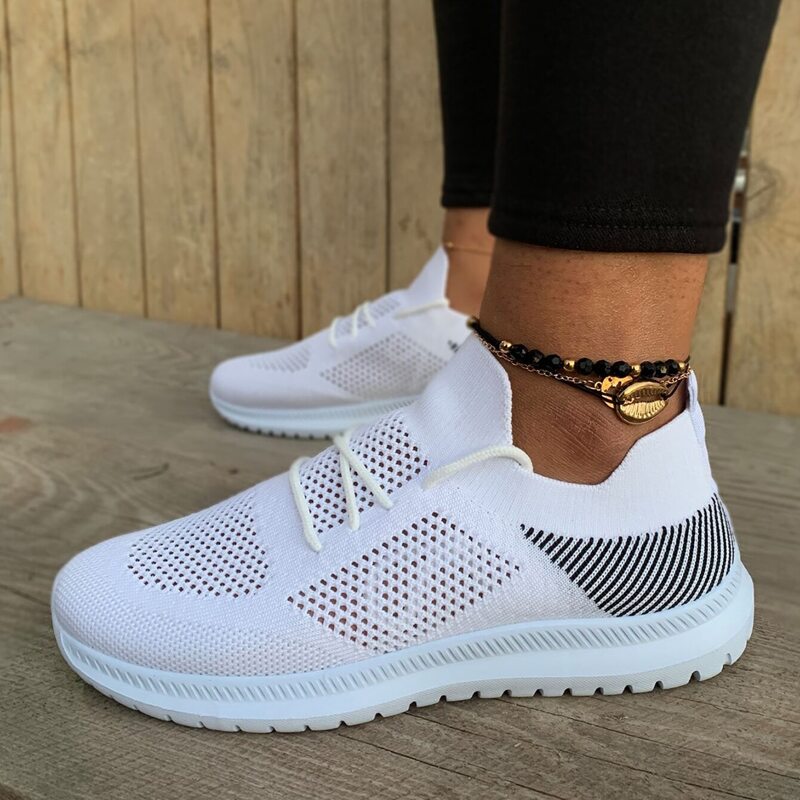 

Lace-up Knit Sneakers, White