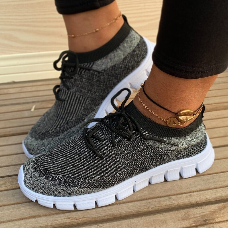 

Lace-up Knit Sneakers, Black