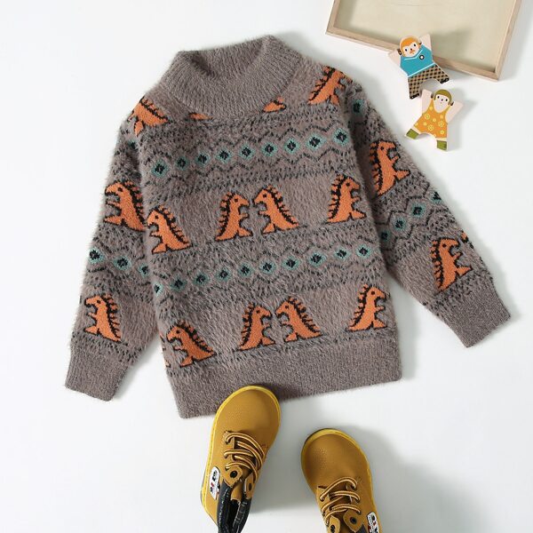 

Toddler Boys Argyle & Dinosaur Pattern Fuzzy Sweater, Multicolor