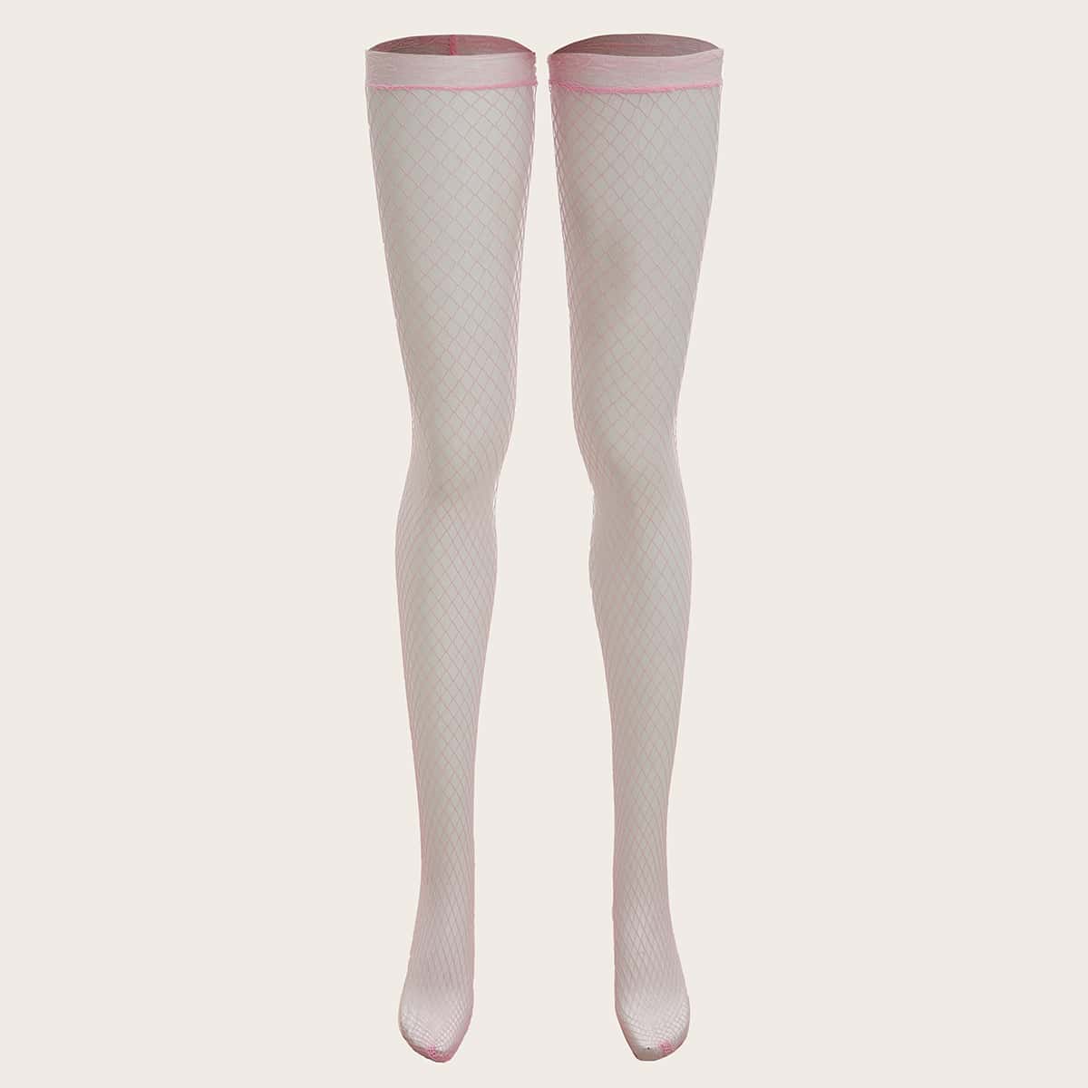 

Lace Trim Fishnet Stockings, Pink