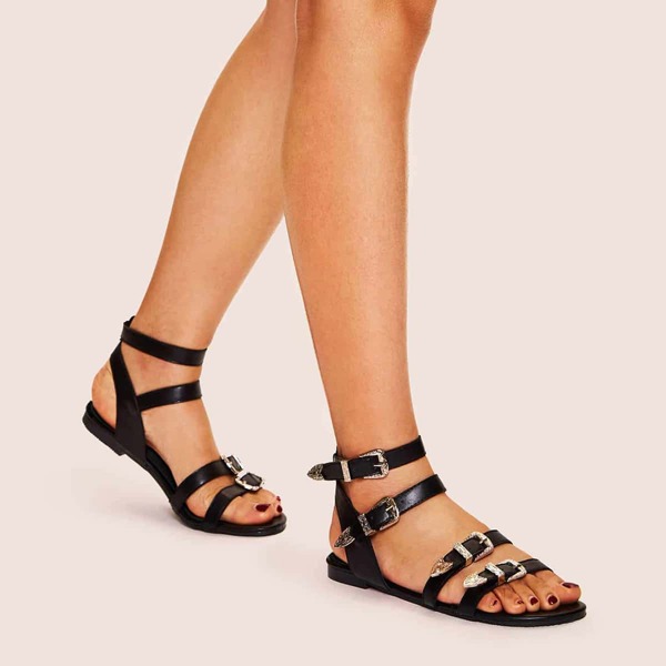 

Buckle Decor Gladiator Sandals, Black