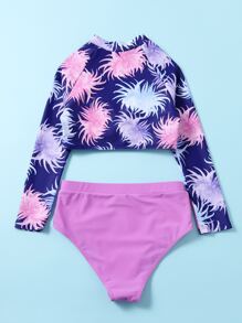 Tween Girl 花朵高腰防晒衣 夏季海滩 - 彩色 - 查看 2