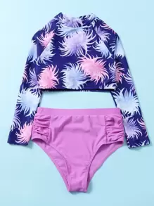 Tween Girl 花朵高腰防晒衣 夏季海滩 - 彩色 - 查看 4