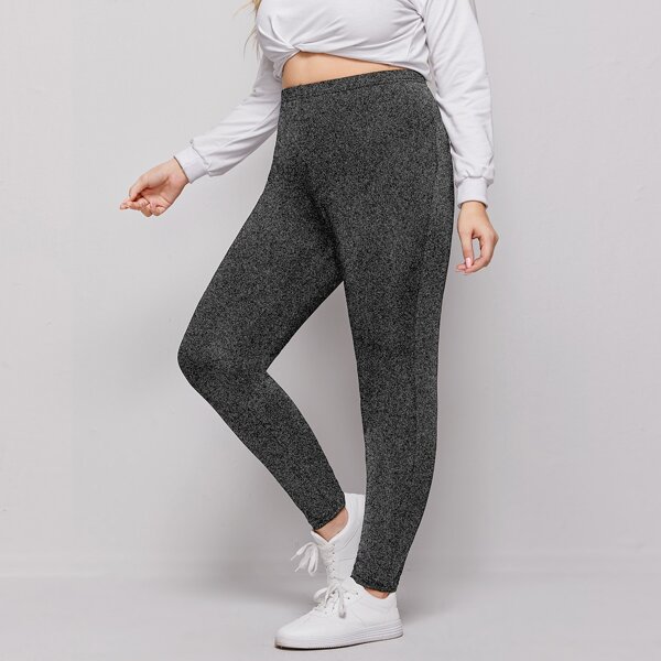 

Plus Elastic Waist Solid Leggings, Dark grey