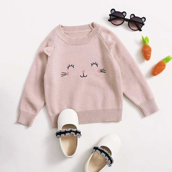 

Baby Girl 3D Ears Cartoon Embroidery Sweater, Baby pink