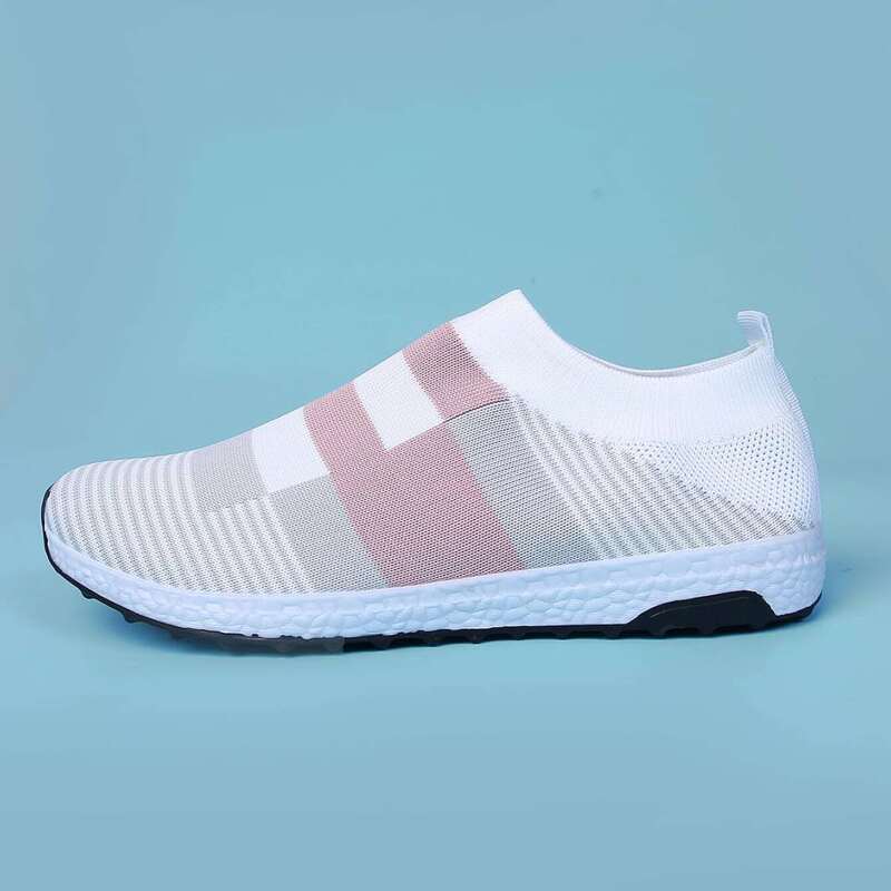 

Striped Knit Slip On Sneakers, Pink