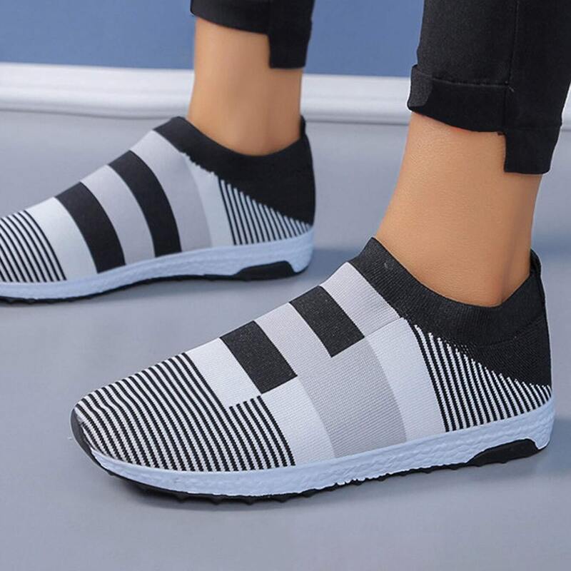 

Striped Knit Slip On Sneakers, Black